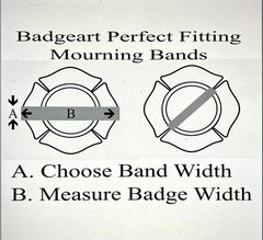 Badgeart Perfect Fitting Mourning Bands Image demonstrates how to measure mourning badges to fit your badge.