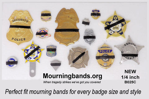 Badgeart's Perfect Fitting ¼ inch to 2" Flat Back Mourning Bands Custom Cut Welded Bands. Badgeart fits your badges and insignia from 1/2" to several inches. Choose these perfect fitting flat back mourning band for wallet, velcro attached embroidered and Flex badges.