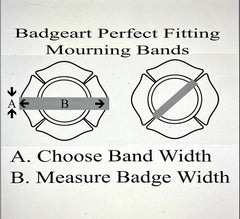 Badgeart's Perfect Fitting ¼ inch to 2" Flat Back Mourning Bands Custom Cut Welded Bands. Badgeart fits your badges and insignia from 1/2" to several inches. Choose these perfect fitting flat back mourning band for wallet, velcro attached embroidered and Flex badges.