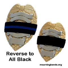 Thin blue line 3/4 inch mourning band reverses to all black mouring band