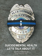 Badgeart Project Semicolon Suicide Prevention / Mental Health Awareness Mourning Band Thin Blue Line