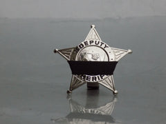 Deputy Sheriff 5 point star Blackinton sil-tone badge with lion on scales of justice seal with Badgeart 1/2 inch mourning band