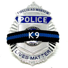 K9 Fidelis Ad Mortem Police Lives Matter Badge with k9 mourning band