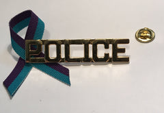 POLICE PTSD/Suicide Awareness Pin & Ribbon Set Teal & Purple Ribbon