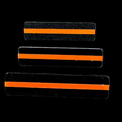 Thin Orange Line for Search and Rescue SAR. The Stop Gun Violence Wear Orange Awareness / Thin Orange Line Mourning Bars for Cloth Badges and insignia. Black vinyl with a thin orange line mourning bar with a pair of 1/2" pins with military clasps. Public safety officers are wearing thin orange line badge shrouds to raise awareness of gun violence in the community and among police officers, firefighters, Emergency Medical Services and others.