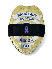 Badgeart firefighter cancer awareness / mourning band with lavender ribbon on 3/4 black band  on a Badgeart Flexbadge Flexbadge