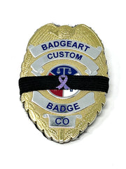 Badgeart firefighter cancer awareness / mourning band with lavender ribbon on 3/8 black band  on a Badgeart Flexbadge Fl