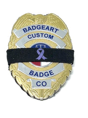 Badgeart firefighter cancer awareness / mourning band with lavender ribbon on 1/2 inch black band  on a Badgeart Flexbadge Fl