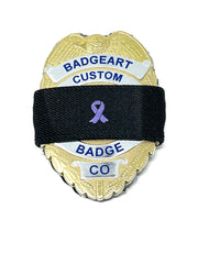 Badgeart firefighter cancer awareness / mourning band with lavender ribbon on 1  black band  on a Badgeart Flexbadge Fl