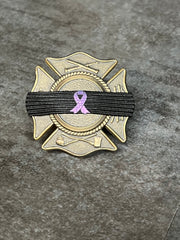 Badgeart vfirefighter cancer awareness / mourning band with lavender ribbon on maltase fire department badge