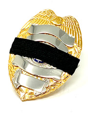 Black Mourning Band for Police Firefighters EMS corrections officers troopers agents on gold and silver badge