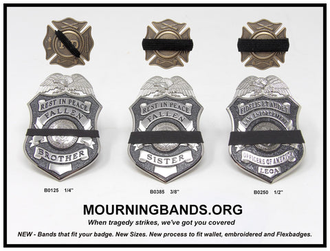 Badgeart's Perfect Fitting ¼ inch to 2" Flat Back Mourning Bands Custom Cut Welded Bands. Badgeart fits your badges and insignia from 1/2" to several inches. Choose these perfect fitting flat back mourning band for wallet, velcro attached embroidered and Flex badges.