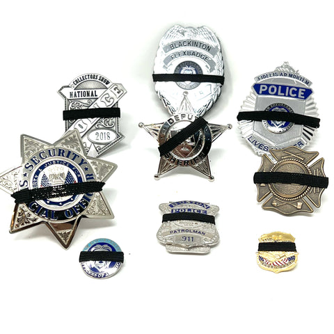 Badgeart's Perfect Fitting ¼ inch to 2" Flat Back Mourning Bands Custom Cut Welded Bands. Badgeart fits your badges and insignia from 1/2" to several inches. Choose these perfect fitting flat back mourning band for wallet, velcro attached embroidered and Flex badges.