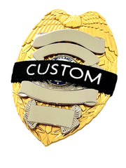 Badgeart custom personailized mourning bands sample on a badge