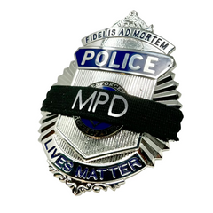 badgeart personalized custom lettering on a black 1/2" mourning band shown on a police lives matter badge