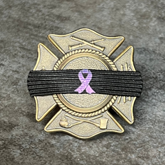 Badgeart vfirefighter cancer awareness / mourning band with lavender ribbon on maltase fire department badge