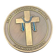 First Responder Prayer Challenge Coin with Thin Blue Line Robed Cross