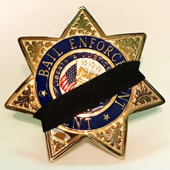 Bail enforcement agent 7 point star sil-tone badge with black Badgeart 1/2 inch mourning band glo-tone