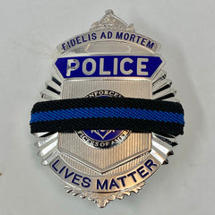 thin blue line mourning band by badgeart 1/2 inch on Police Lives M<atter Fidelis Ad Mortem Faithful onto death badge