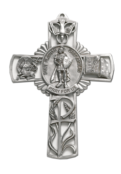 Pewter 5" Cross With Saint Florian Center
