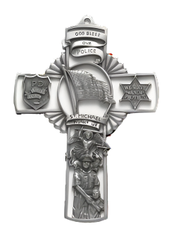 Pewter 5" Cross With Flag and Saint Michael