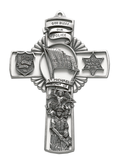 Pewter 5" Cross With Flag and Saint Michael