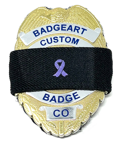 Badgeart Occupational Cancer Awareness Mourning Bandsourning band with lavender ribbon on 1  black band  on a Badgeart Flexbadge Fl