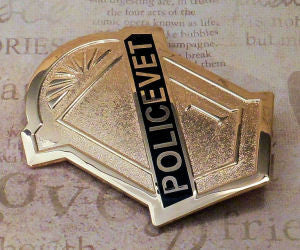 Policevet Tombstone Badge  for Retired Law Enforcement Officers Gold with Black Morning Band