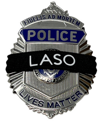 badgeart Personalized custom lettering on a black 1/2" mourning band shown on a police lives matter badge